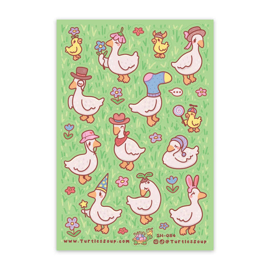 Ducks with hats floral spring animal glitter sticker sheet with multiple duck designs