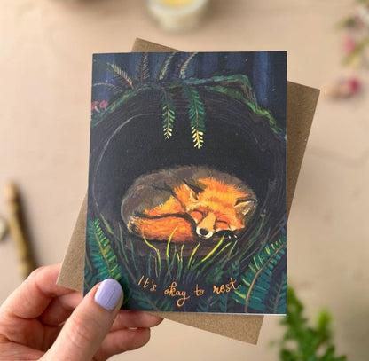 It's Okay to Rest Fox Card — Get Well, Encouragement Card