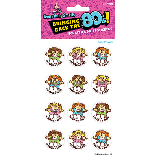EverythingSmells Scratch & Sniff sticker sheet with circular baby powder icons