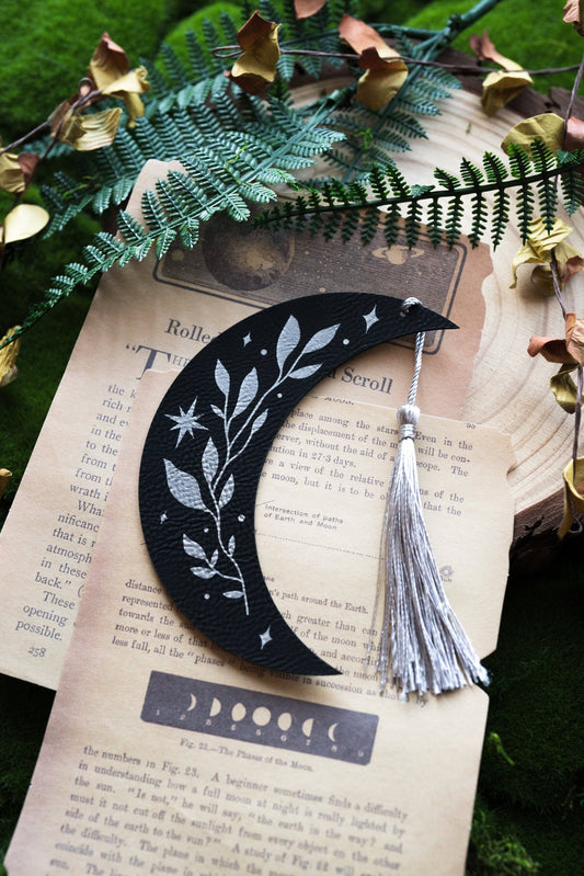 Floral Moon Faux Leather Bookmark