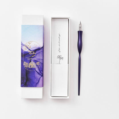 Flourish calligraphy pen with purple barrel and fine nib