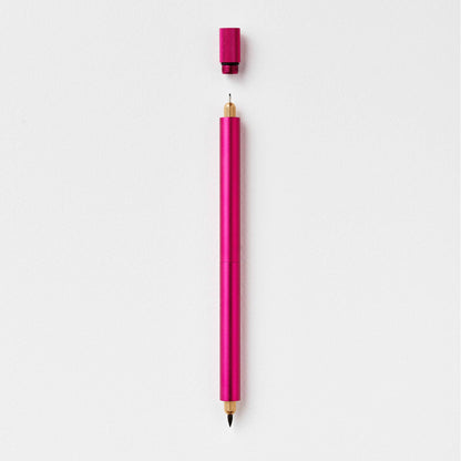 Refillable multi-tip pen, fuchsia body with gold nib and purple cap