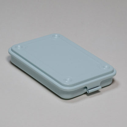 Toyo steel stackable storage box with fitted lid and front clasp, pale blue
