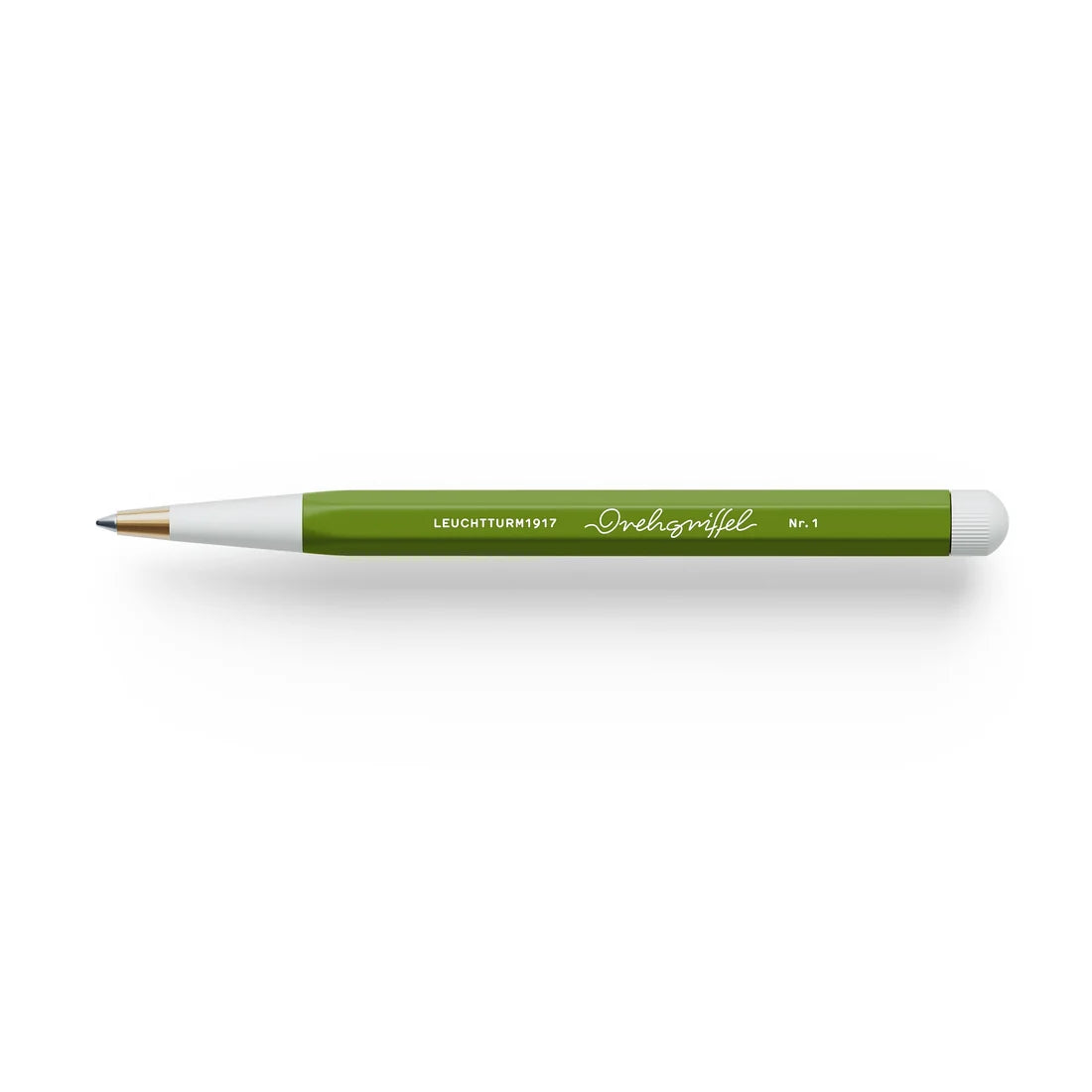 Ballpoint pen with green barrel and white grip, blue ink, No. 1