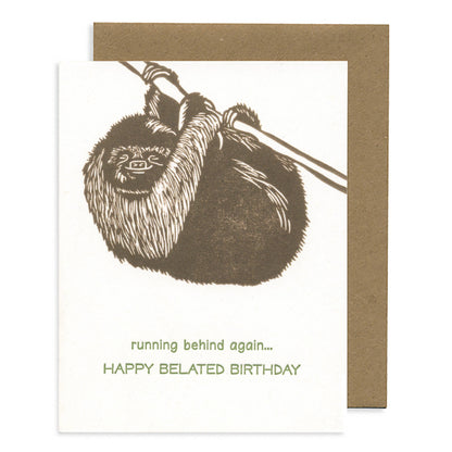 Sloth Belated Birthday LETTERPRESS CARD
