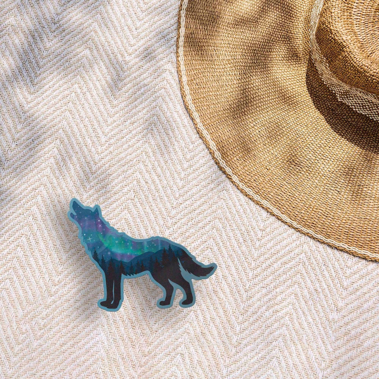 Northern Lights Wolf Sticker - Cool Aurora Nature Sticker