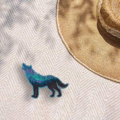 Northern Lights Wolf Sticker - Cool Aurora Nature Sticker
