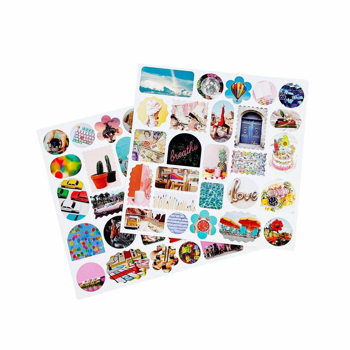 Vision board sticker sheet bundle with photos, icons, and heart designs