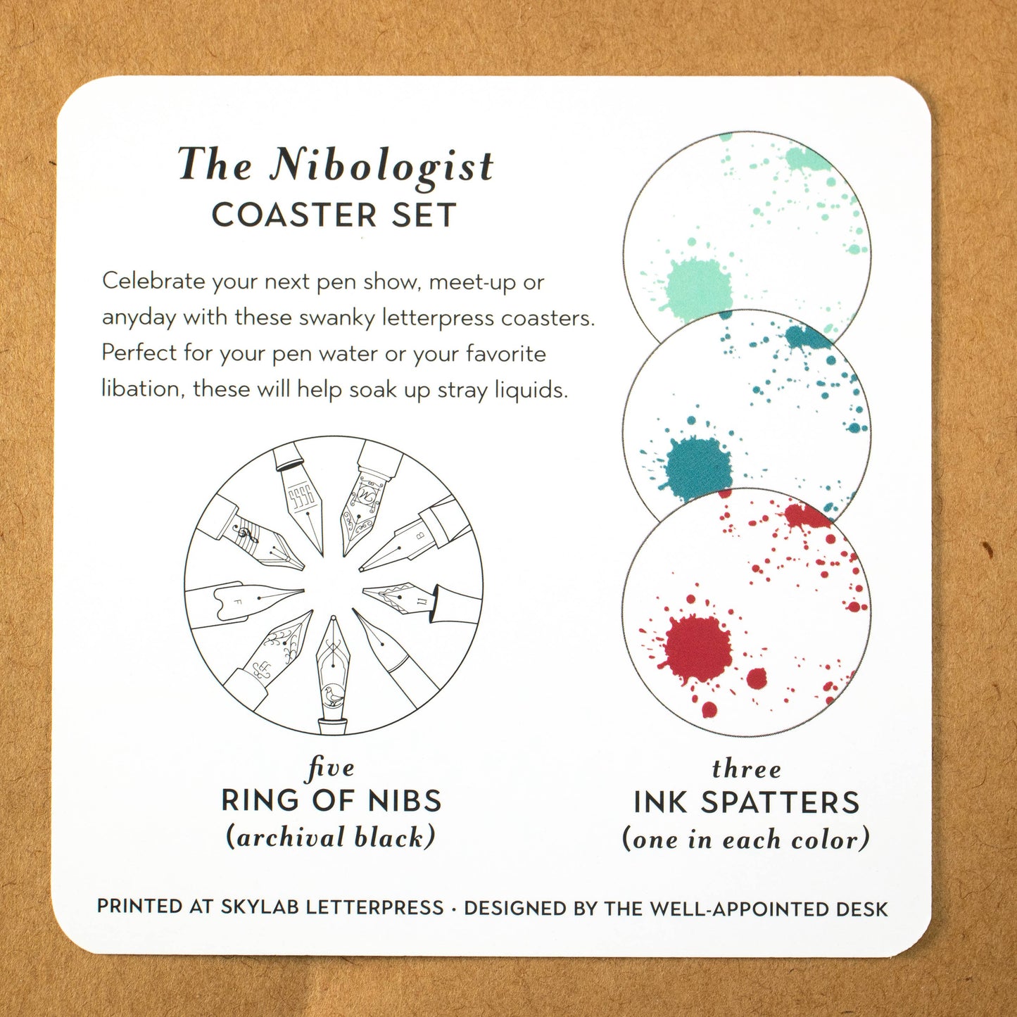 The Nibologist Letterpress Coaster Set (Set of 8)