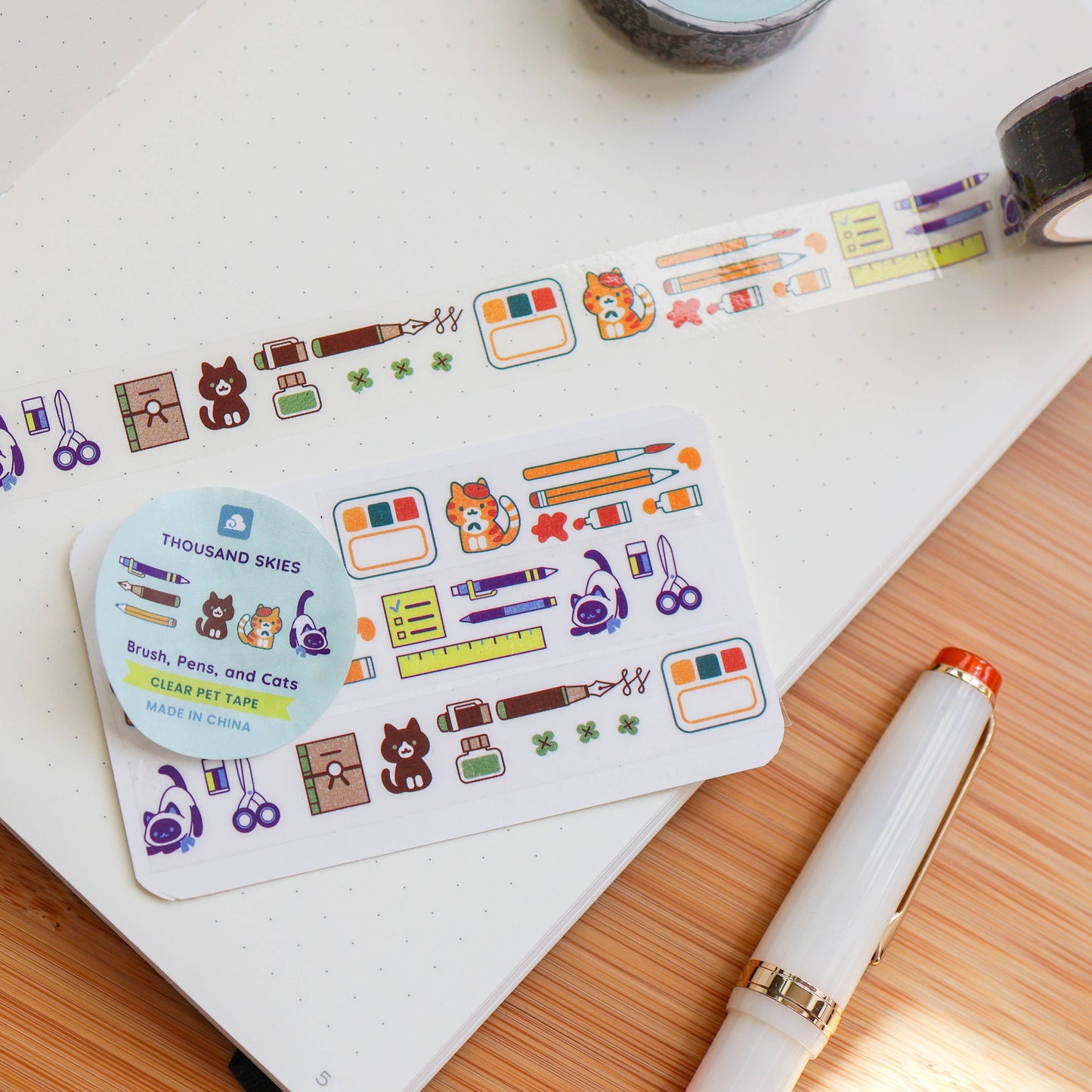 PET Tape (Transparent) Brush, Pens, and Cats