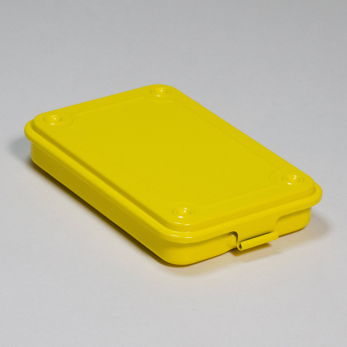 Toyo steel stackable storage box with fitted lid and front clasp, yellow