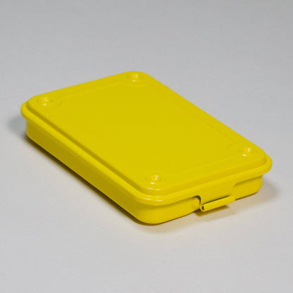 Toyo steel stackable storage box with fitted lid and front clasp, yellow
