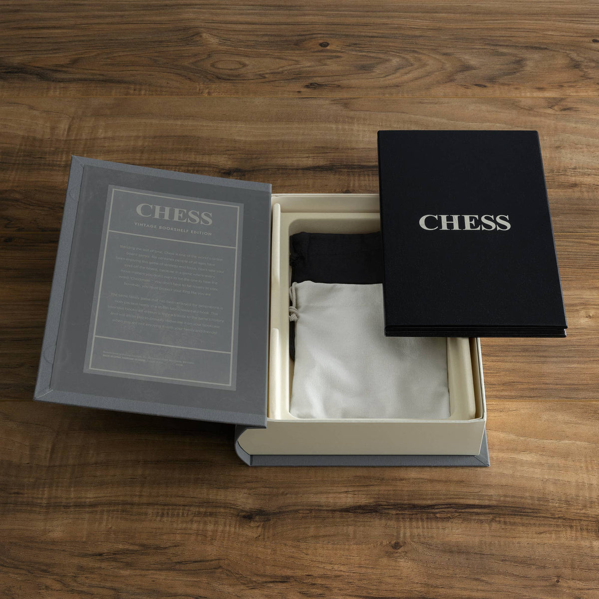 Chess bookshelf edition box open with white storage insert and two CHESS covers