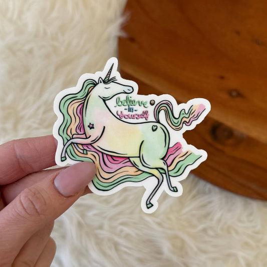 Believe in Yourself Rainbow Unicorn Sticker