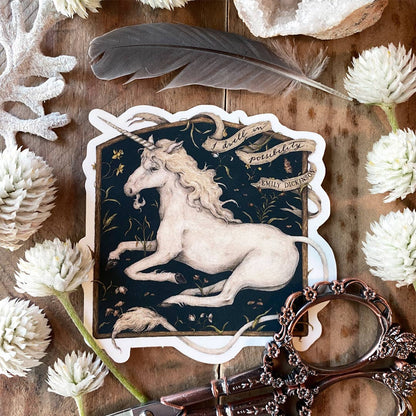 I Dwell in Possibility Unicorn Sticker