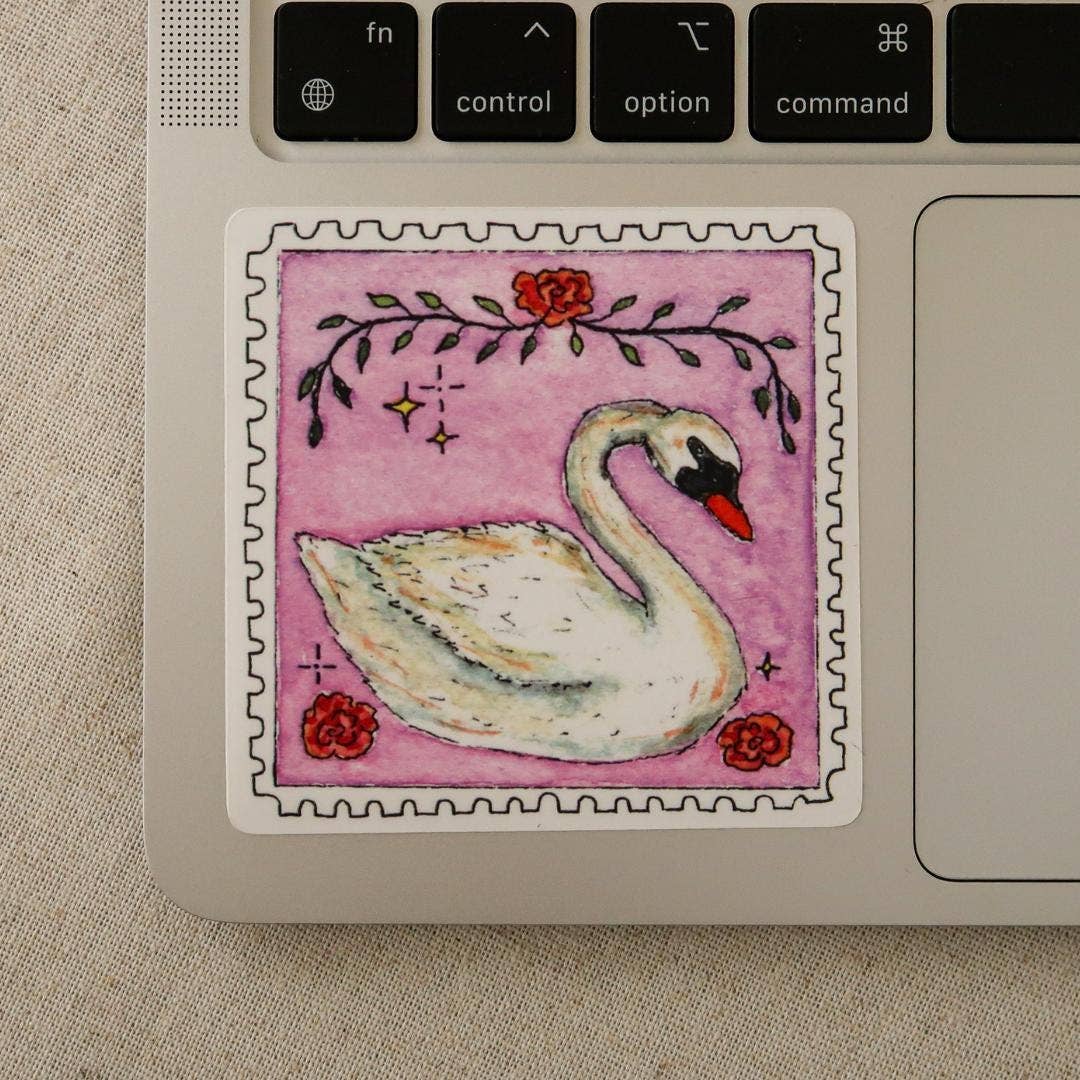 Swan Postage Stamp Vinyl Sticker
