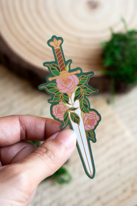 Gilded Floral Blade Vinyl Sticker | Bookish Romantasy