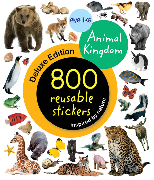 Animal Kingdom reusable sticker set with 800 animal designs in a circular badge