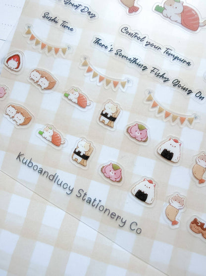 Kuboandlucy Stationery Co | Sushi Cat Clear Sticker Sheet