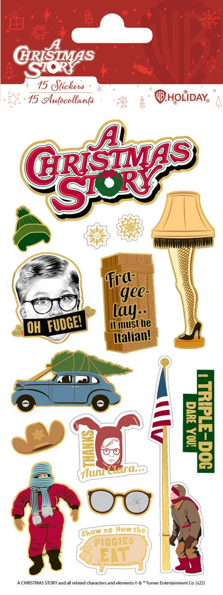 Christmas Story enamel sticker set with "Holiday" truck, car, characters, and lantern