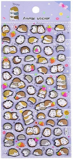 Hedgehog puffy animal sticker sheet with assorted cute woodland shapes