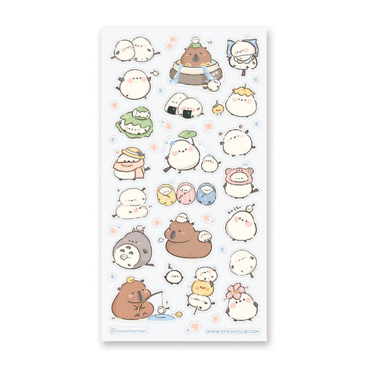 Capy and Birdy Besties sticker sheet with assorted cute animal characters