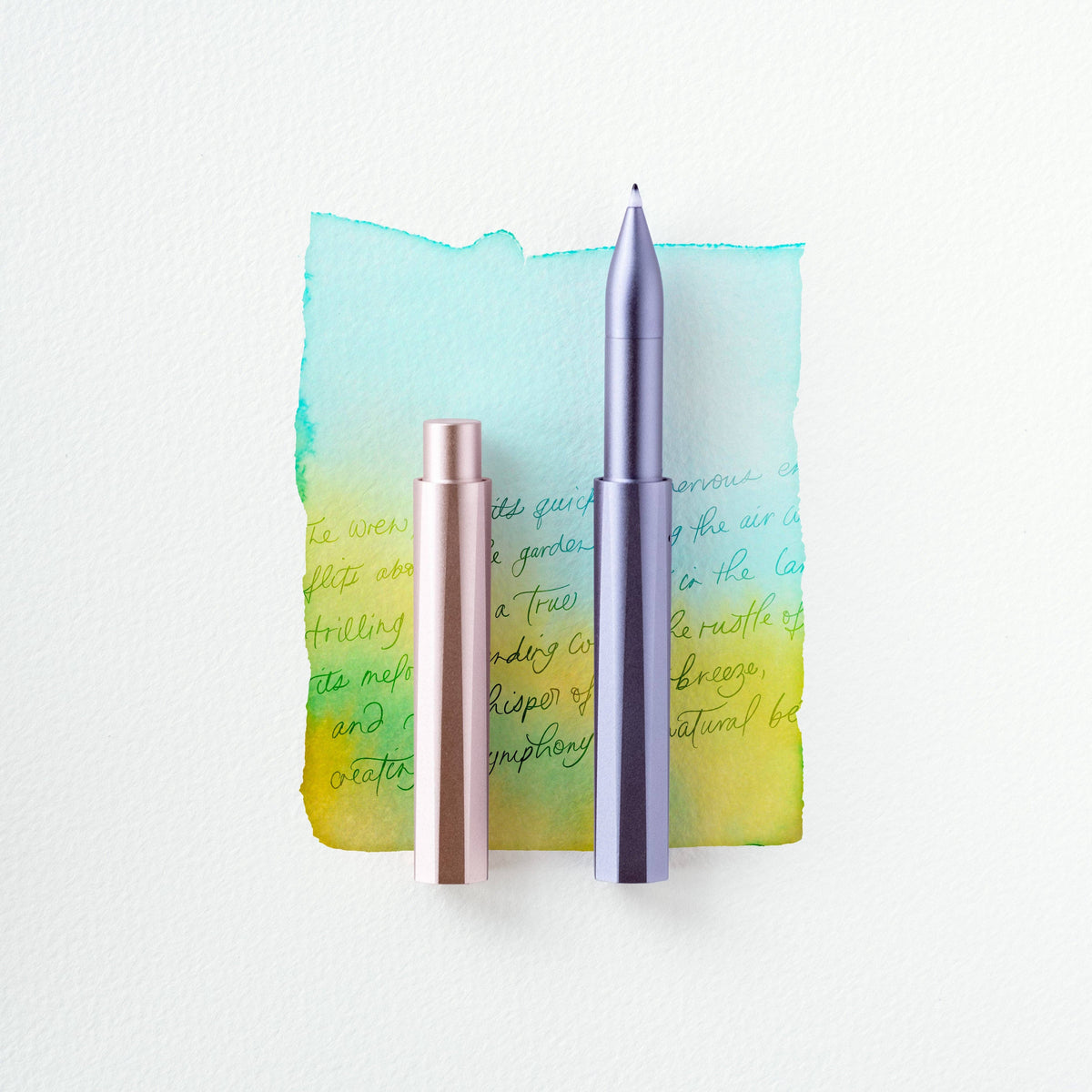 Refillable writing pen set, lilac and blush barrels with metal nib tips