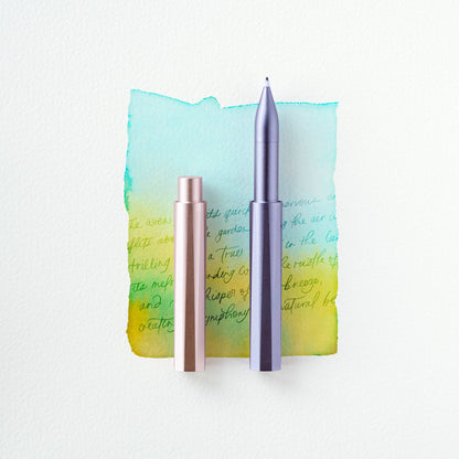 Refillable writing pen set, lilac and blush barrels with metal nib tips