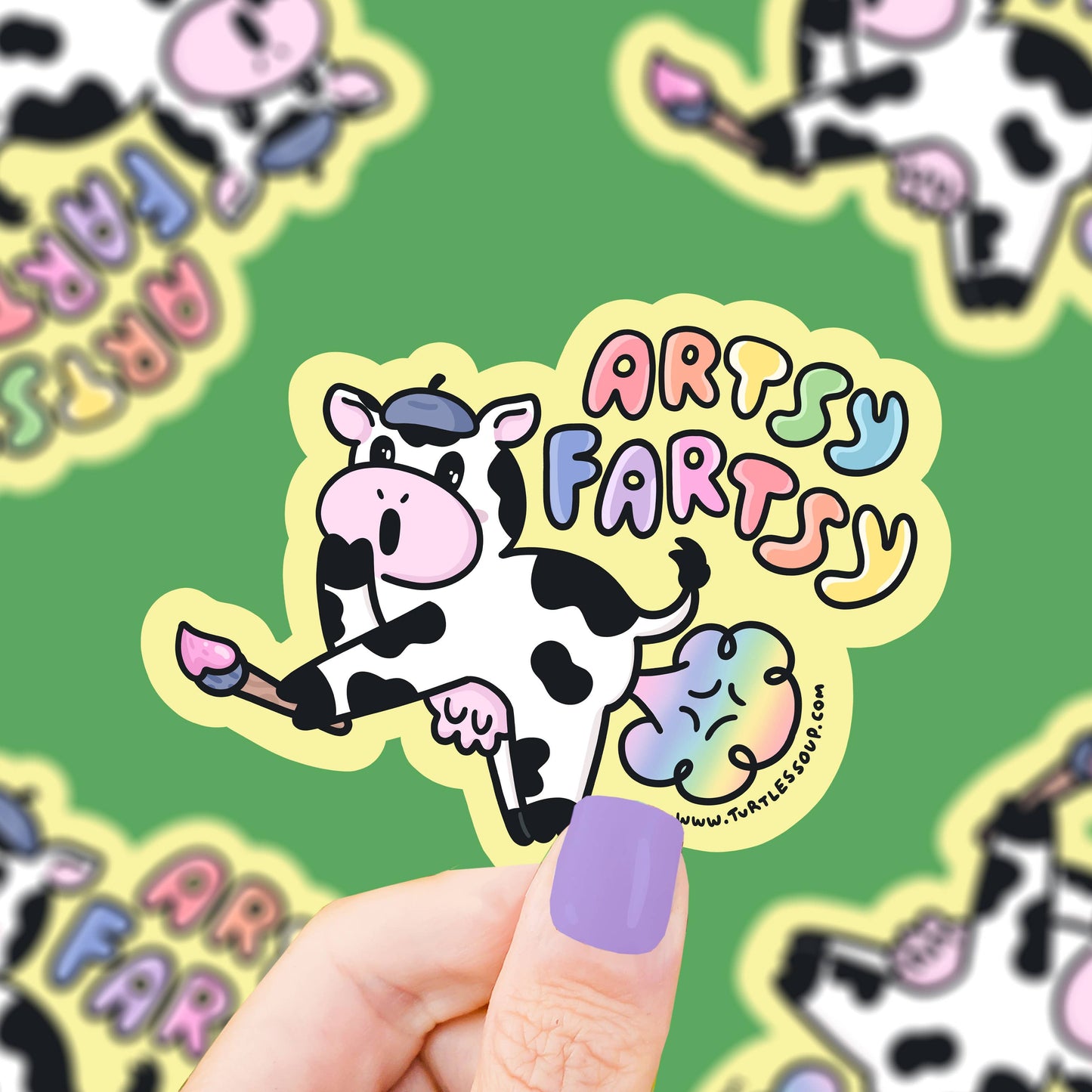 Artsy Fartsy Funny Cow Artist Pun Vinyl Sticker