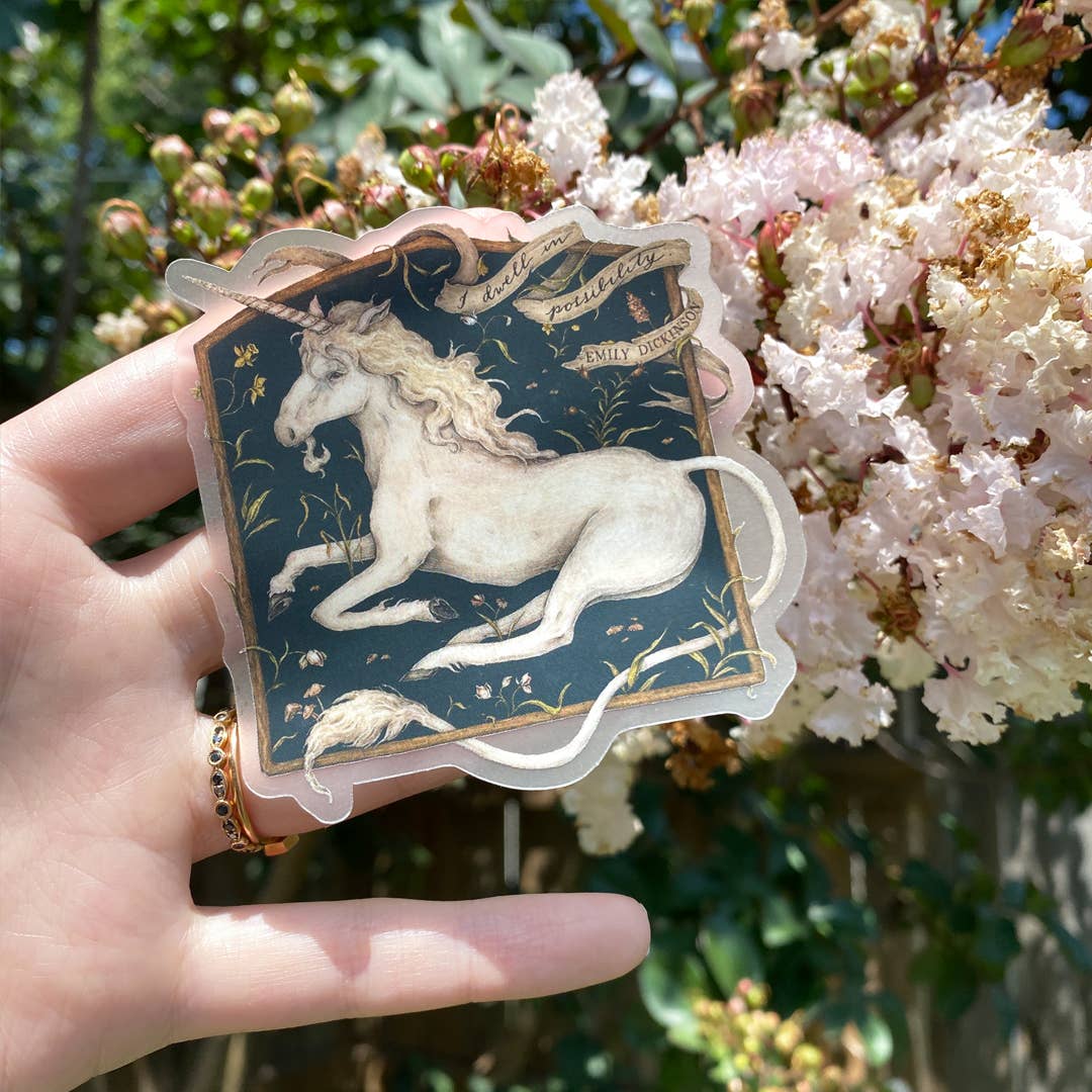 I Dwell in Possibility Unicorn Sticker