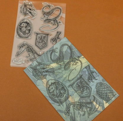 Clear stamp set with dragon and sea-themed designs in two coordinating sheets