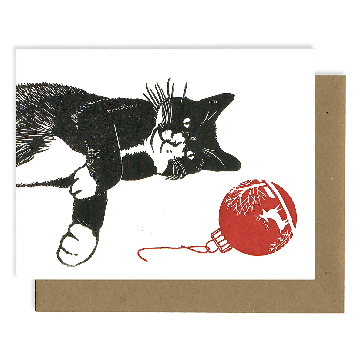 Cat with Ornament LETTERPRESS CARD
