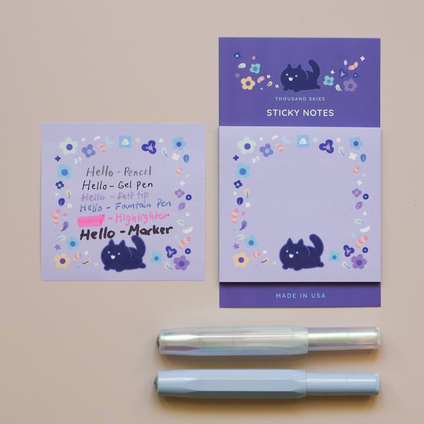 Sticky Notes - Floral Black Cat