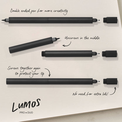 Black double-ended pen tips with protective caps, shown as interchangeable units