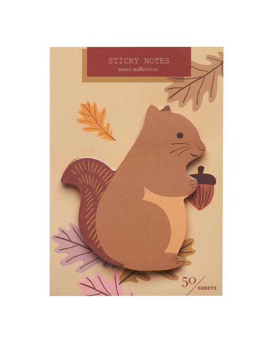 Squirrel die-cut sticky notes pack with 50 sheets and fall leaf design