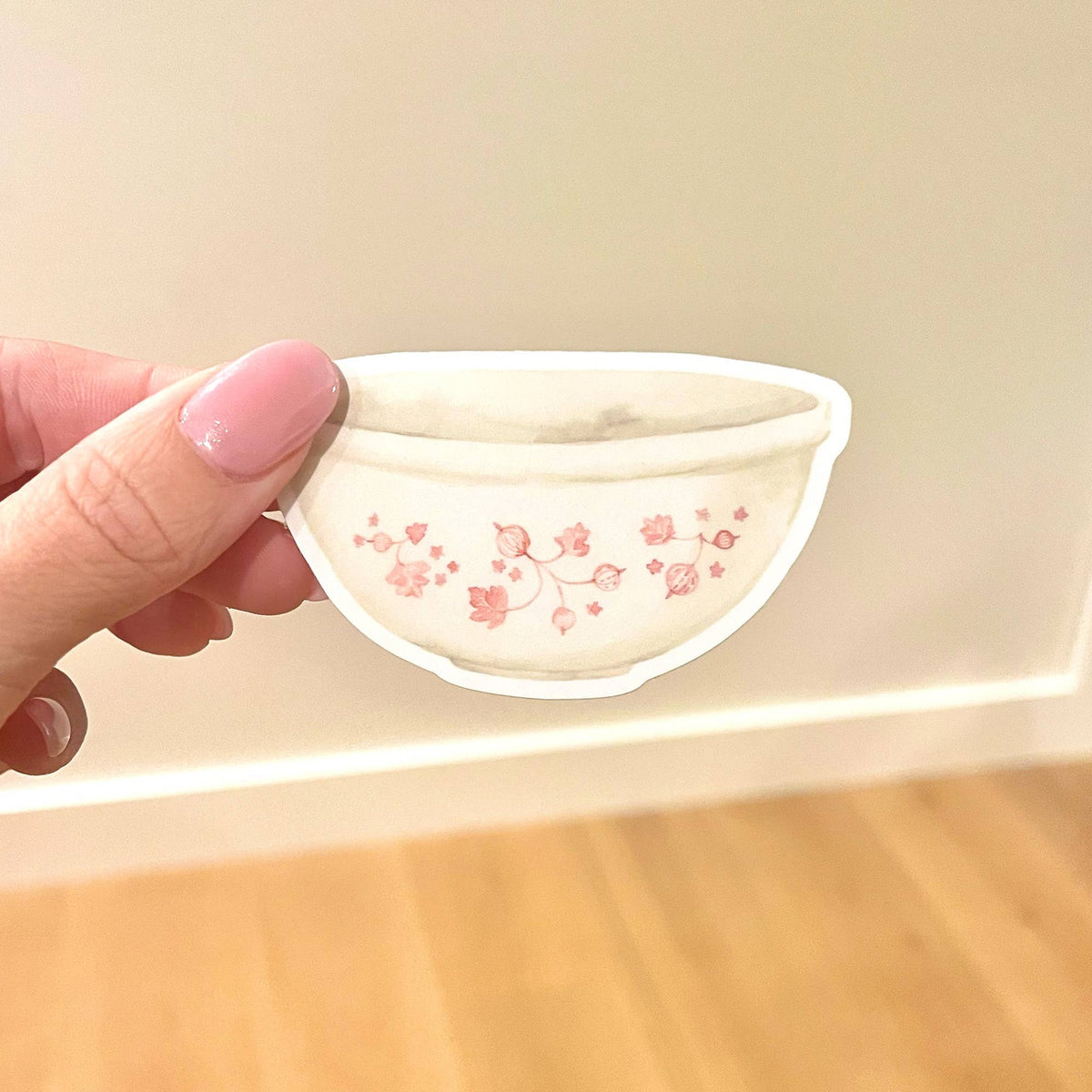 Half-moon white waterproof vinyl sticker with pink berry floral design