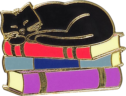Cat with Books Enamel Pin