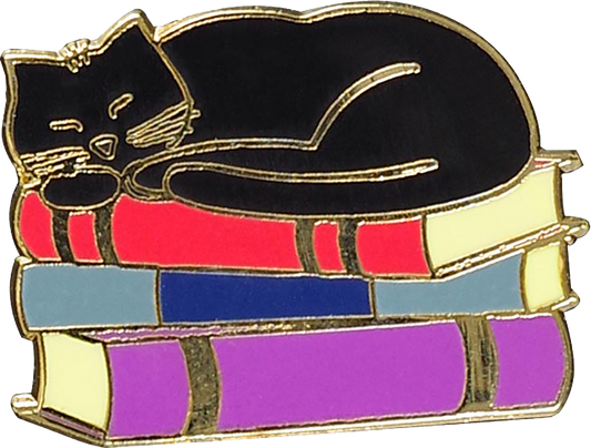 Cat with Books Enamel Pin
