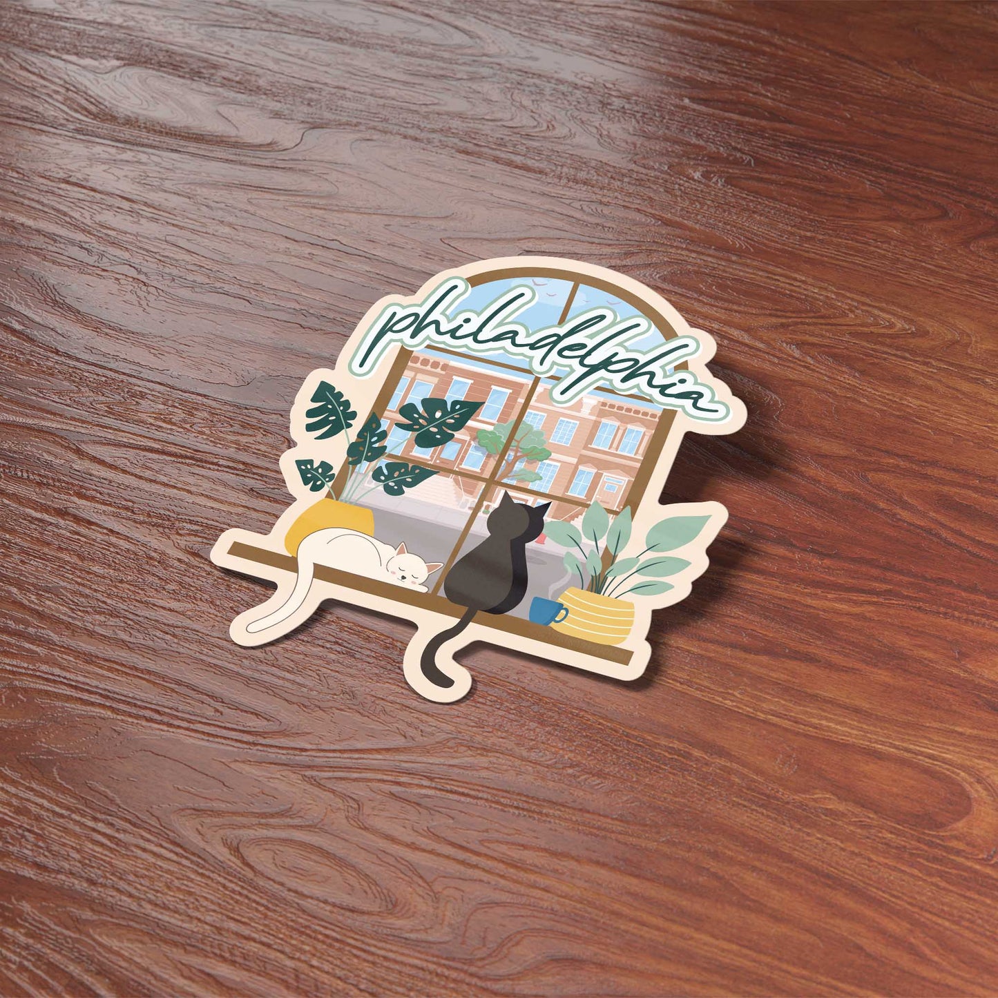 Philadelphia Rowhouse Window Cats Sticker