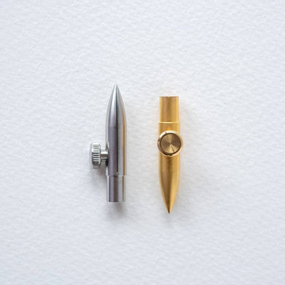 Calligraphy nib set with silver and brass nibs and knurled adjustment wheels
