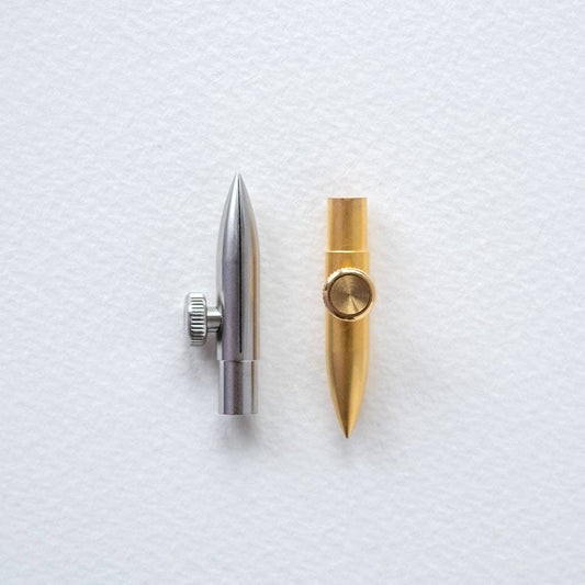Calligraphy nib set with silver and brass nibs and knurled adjustment wheels