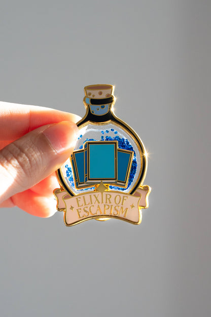 Elixir of Escapism Liquid Glitter Enamel Pin | Bookish Book