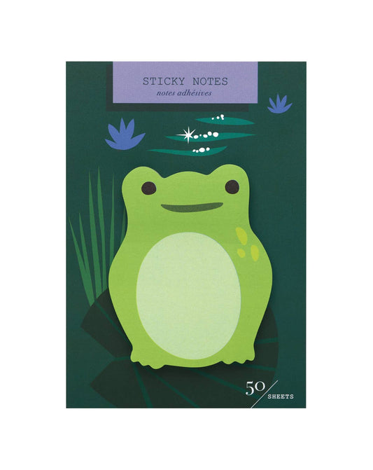 Frog die-cut sticky notes pad with green frog face, 50 sheets