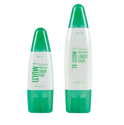 Dual-tip liquid glue applicator bottles with pen tip and broad tip caps