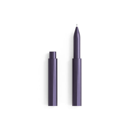 Refillable writing pen, deep purple body with cap and pointed tip