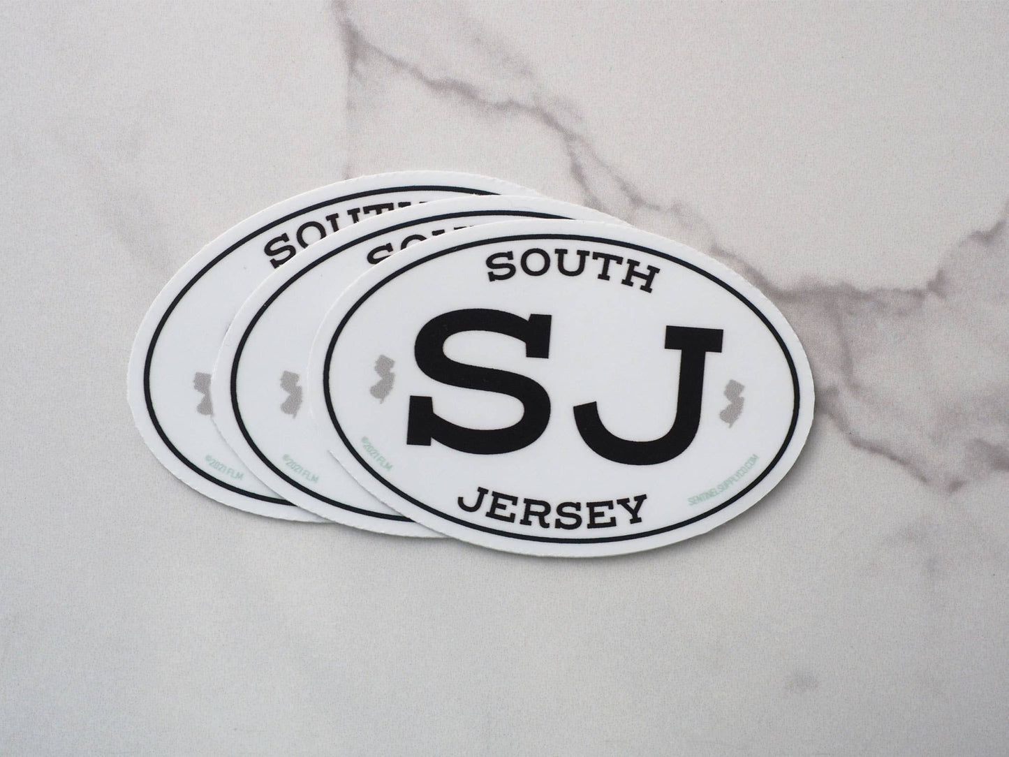 White Oval South Jersey Bumper Stickers - 3" & 4" NJ Decals