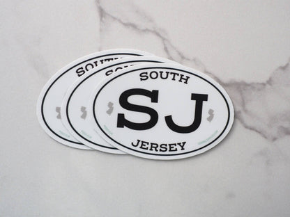 White Oval South Jersey Bumper Stickers - 3" & 4" NJ Decals