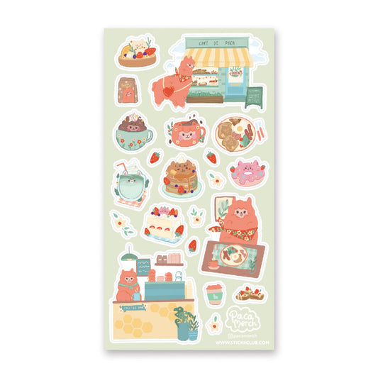 Sticker sheet of cute animal-and-food die-cut icons in pastel colors