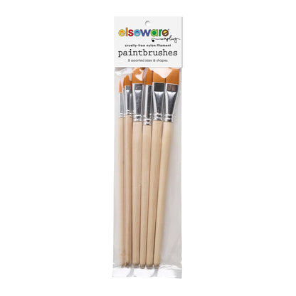 Set of 8 assorted nylon paintbrushes in clear wrapper