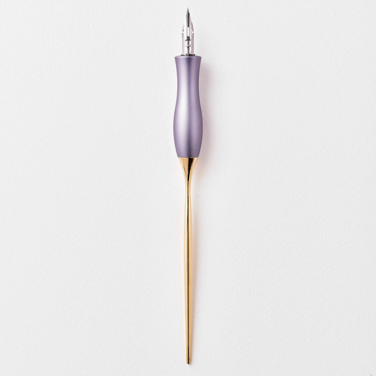 Lavender oblique calligraphy pen with metal nib and gold base